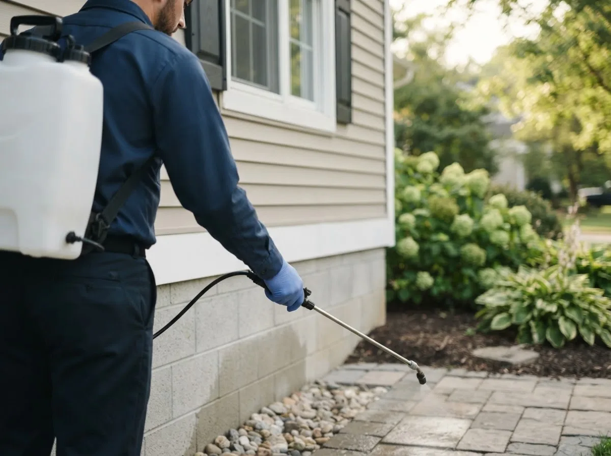 Pest control technician inspecting a home in El Prado, NM